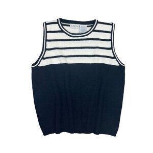 Vintage White Stag Knit Vest Women's Size Large Black Striped Sleeveless Sweater